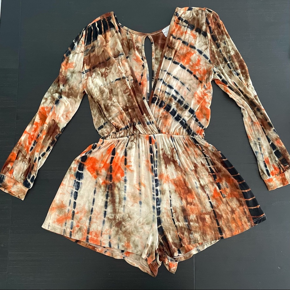 Audrey3+1 Tie Dye Long Sleeve V Neck Romper Size Medium